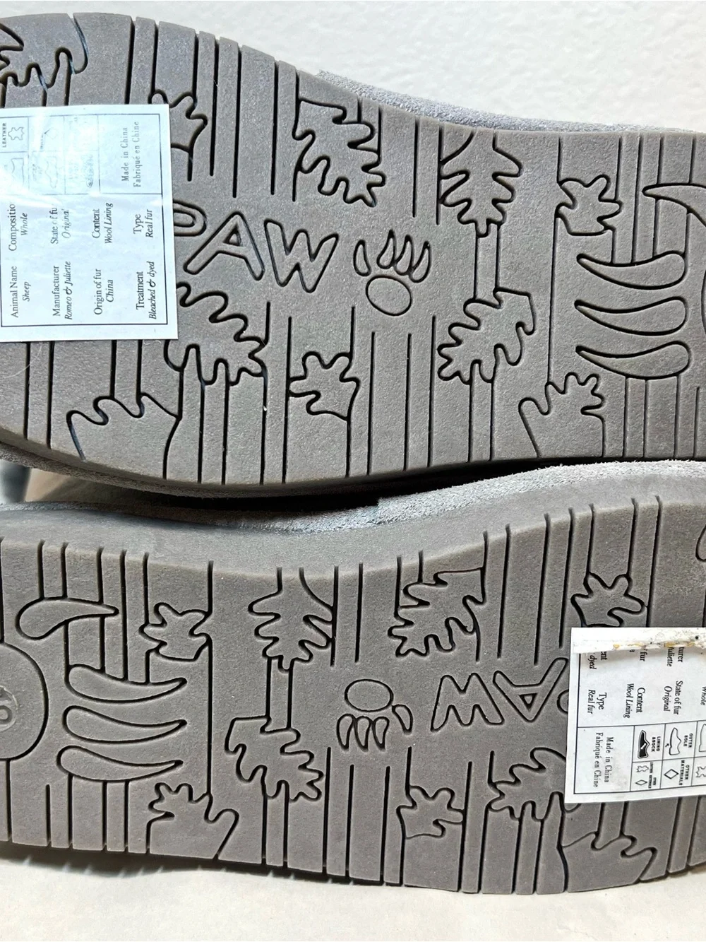NWT BearPaw Kids Grey Sherpa Lined Suede Winter Boots Size 13